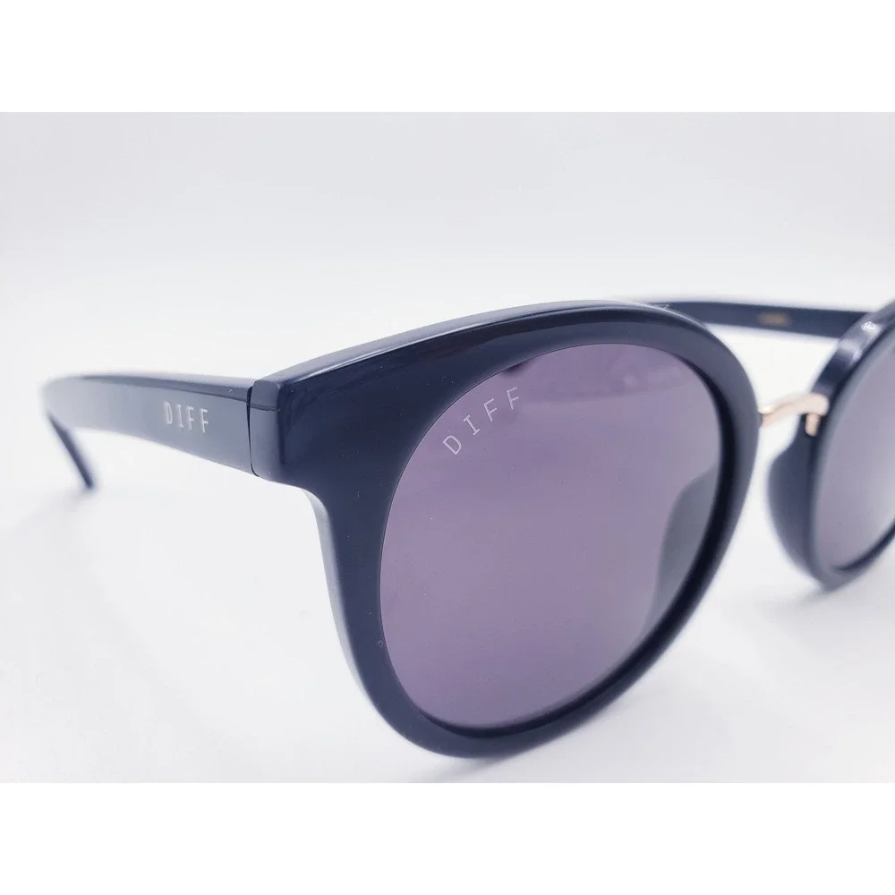 DIFF Eyewear Aubree Sunglasses Black Gold Round Cat Eye Metal Bridge